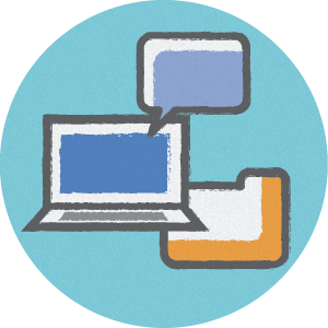 Illustration of a speech bubble on a laptop