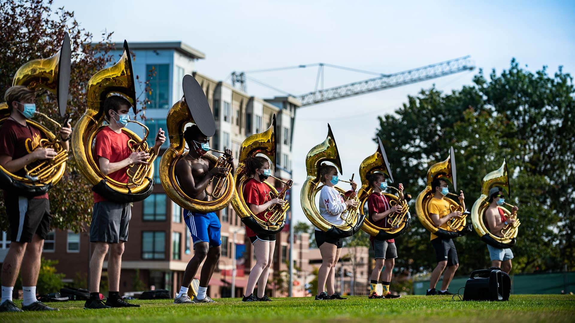 Students play sousaphone