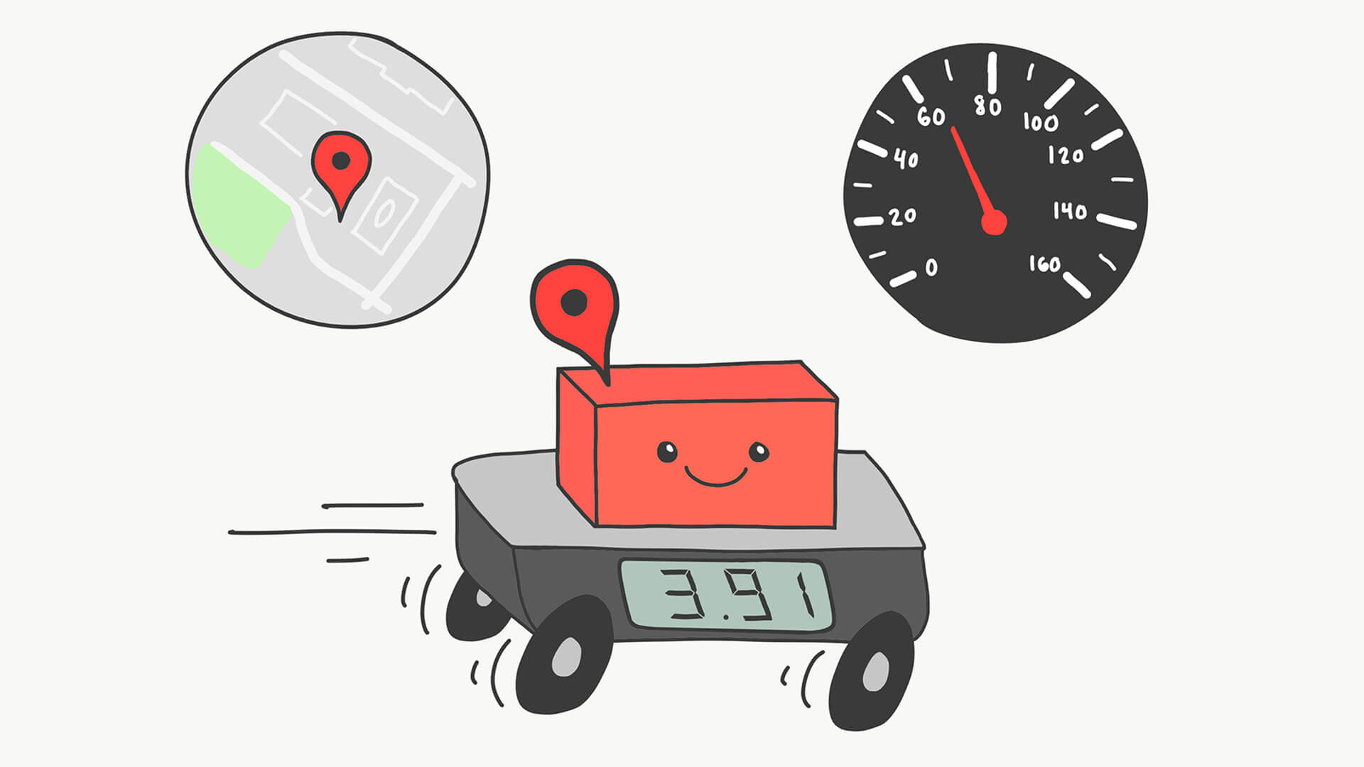 Illustration showing a brick's weight, speed and position