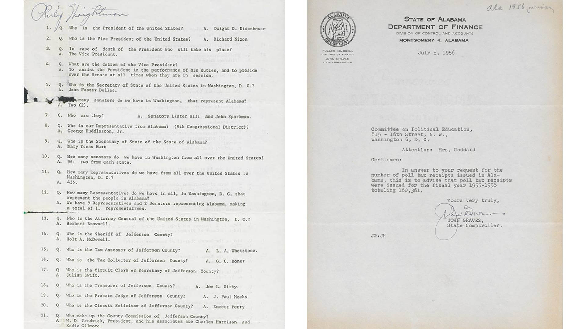 Literacy test and poll tax receipt