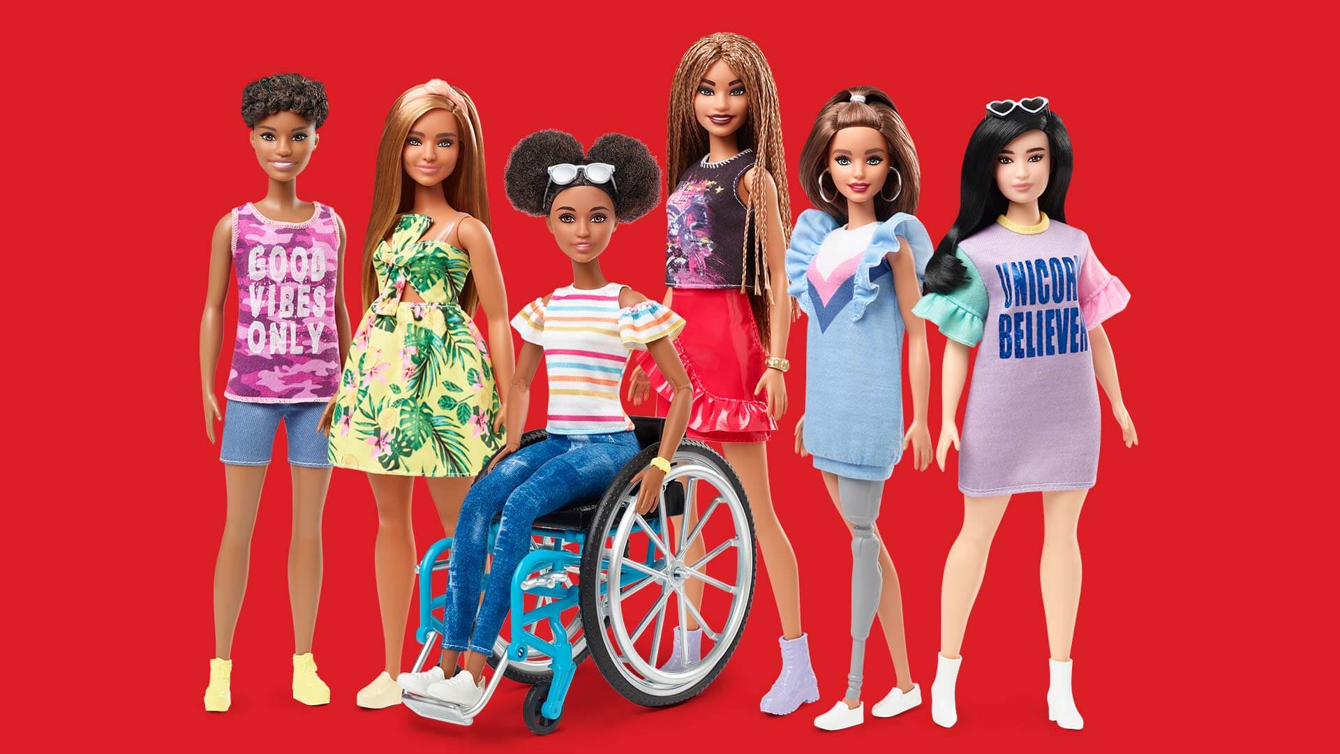 Barbies on red background