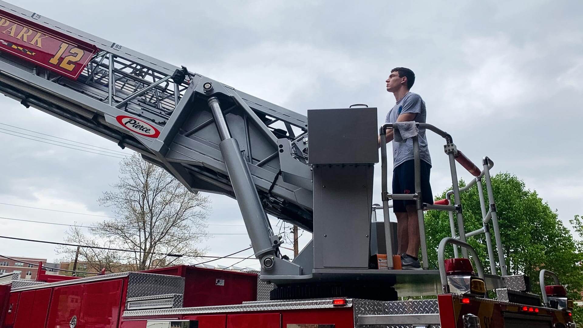 Student on a firetruck