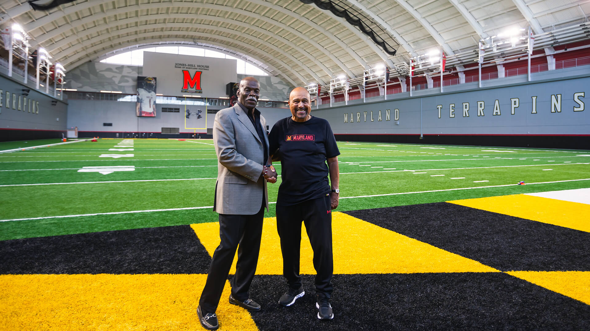 Billy Jones and Darryl Hill at Jones-Hill House indoor practice field