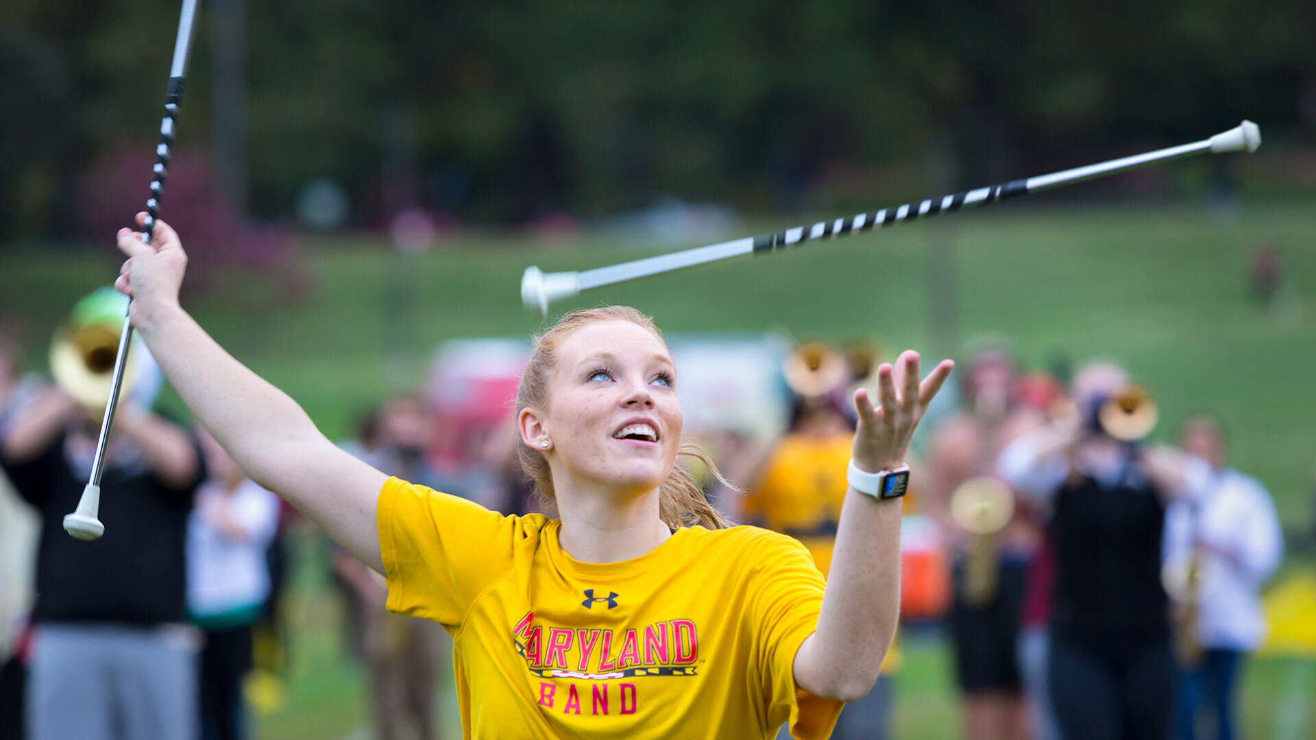 Lexi Duda twirls batons at practice