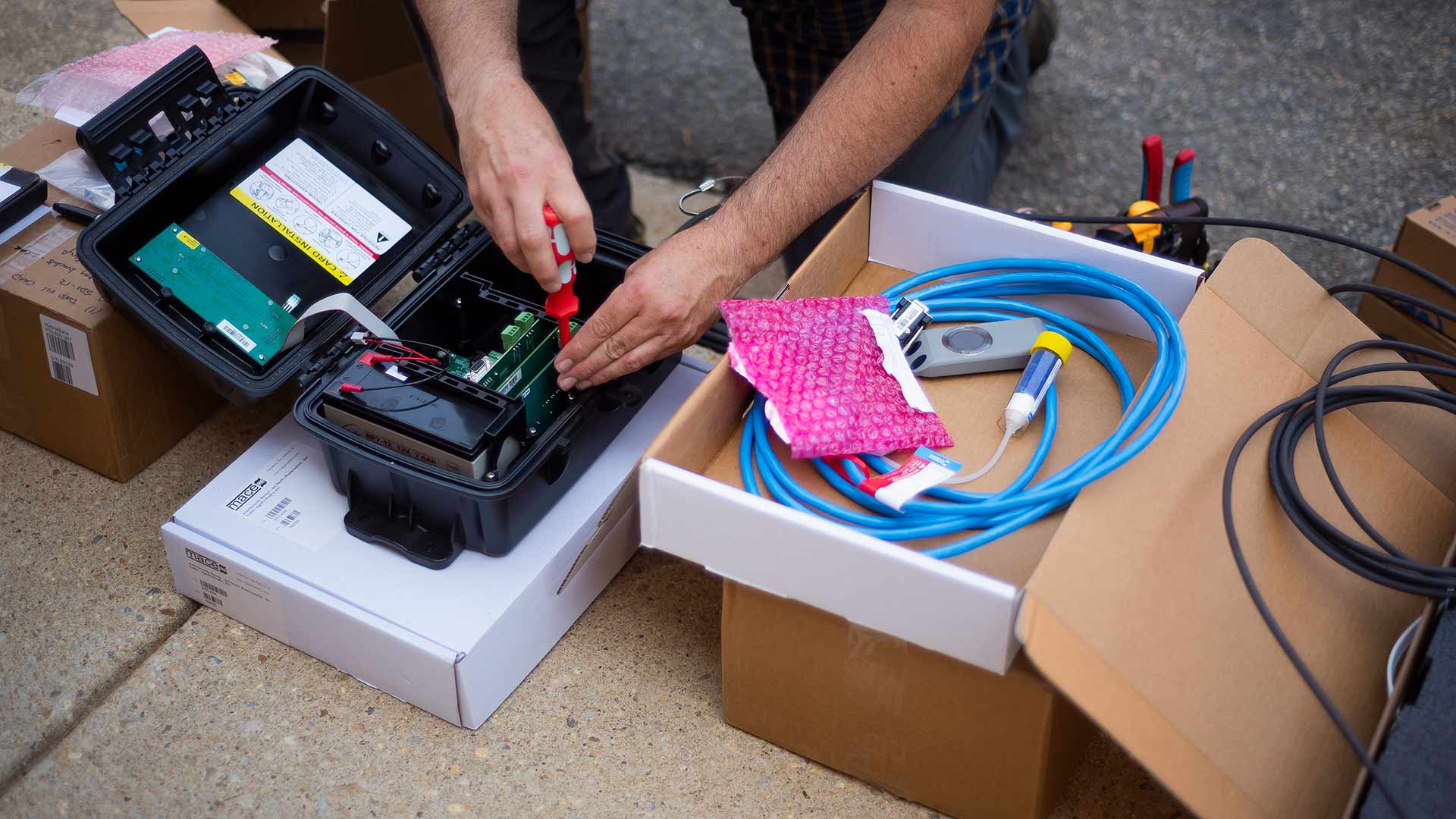 Stormwater sensor being assembled