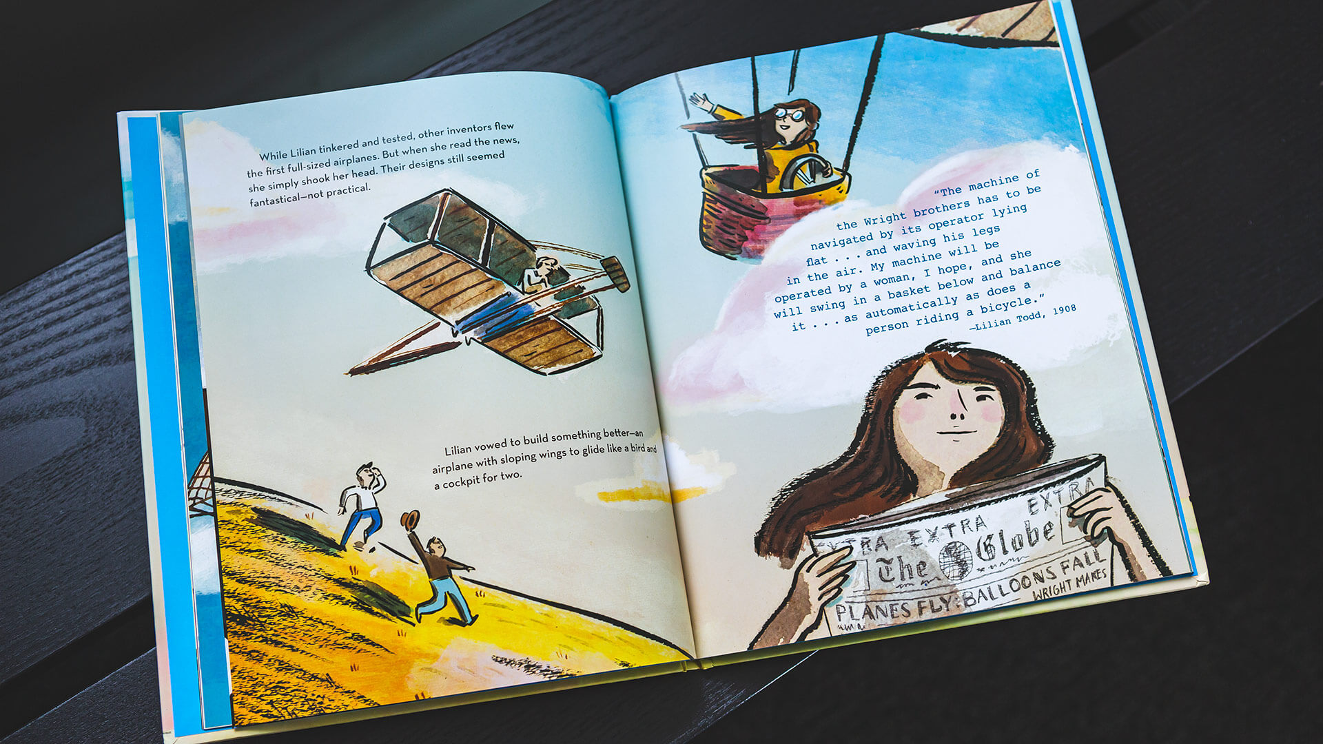 Inside spread from "Wood, Wire, Wings" book