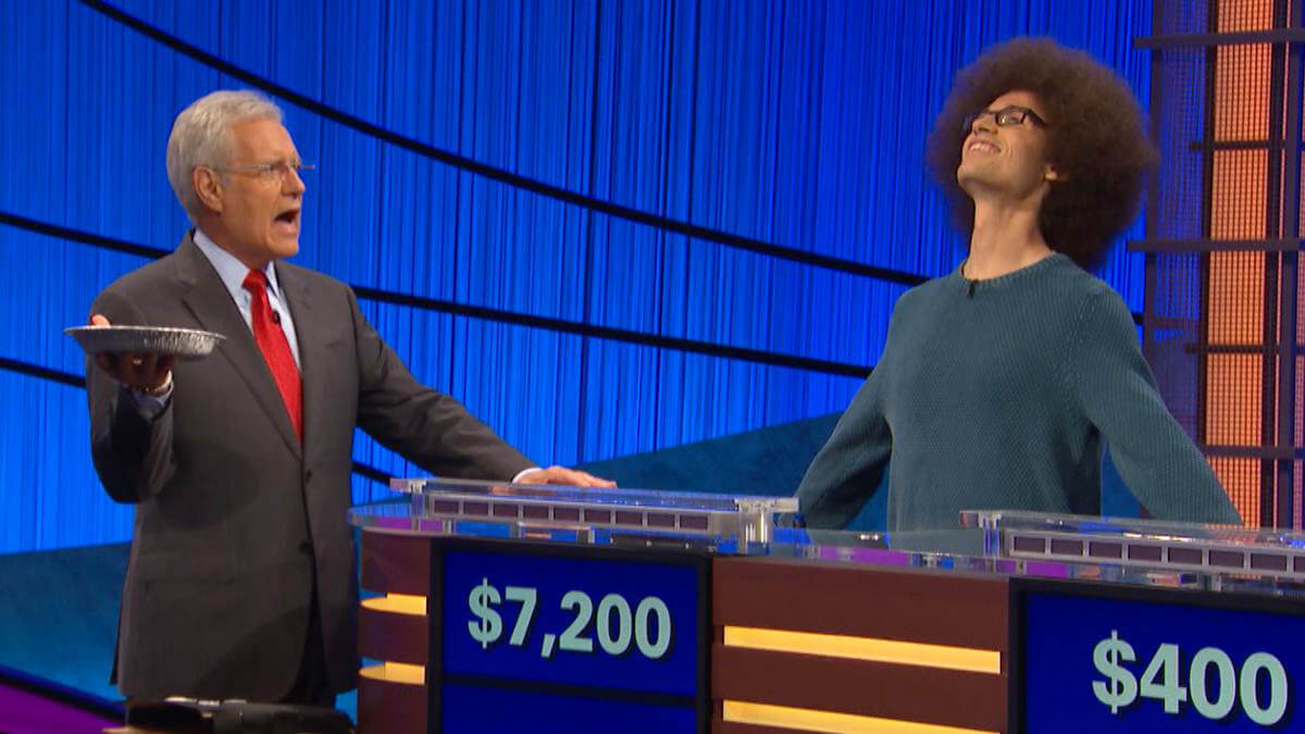 Alex Trebek and Erik Agard '15