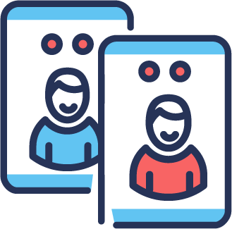Illustration of two people connecting via smartphone